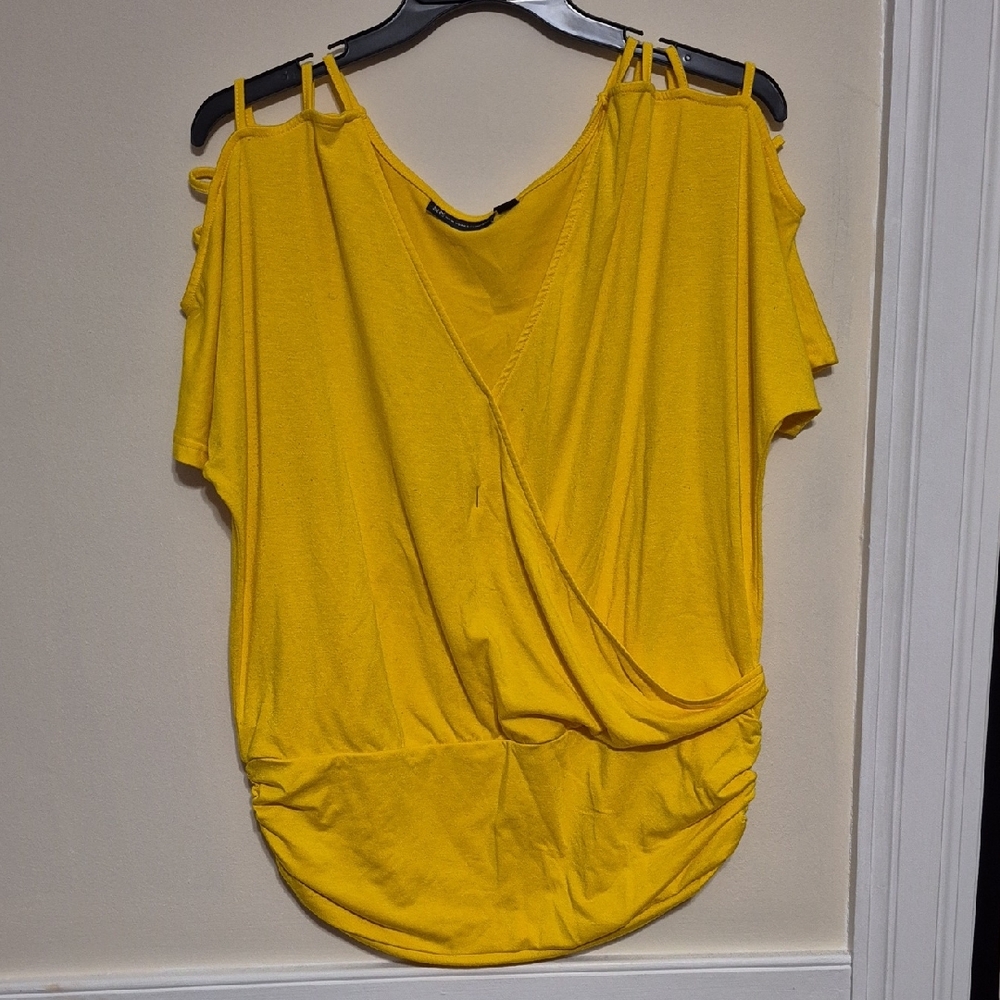 New York & Company Yellow Drape Blouse